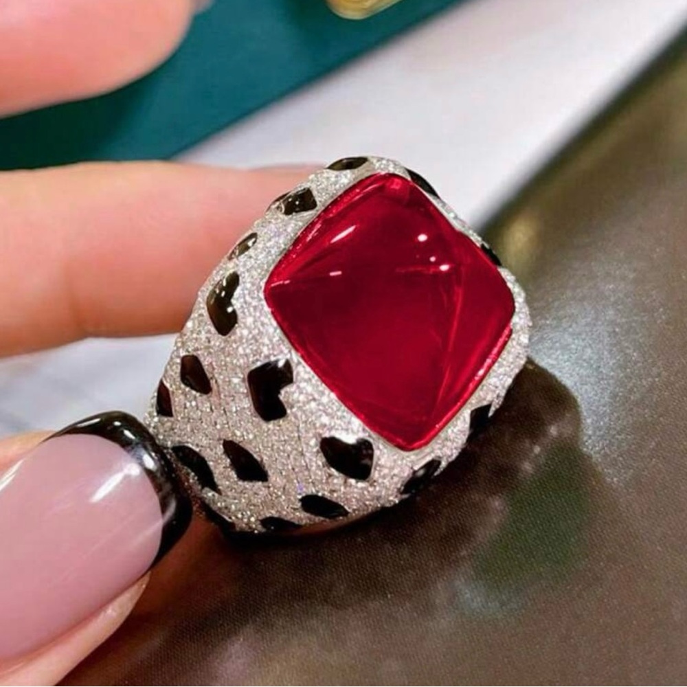 Elegant Silver And Red Statement Ring - image 1